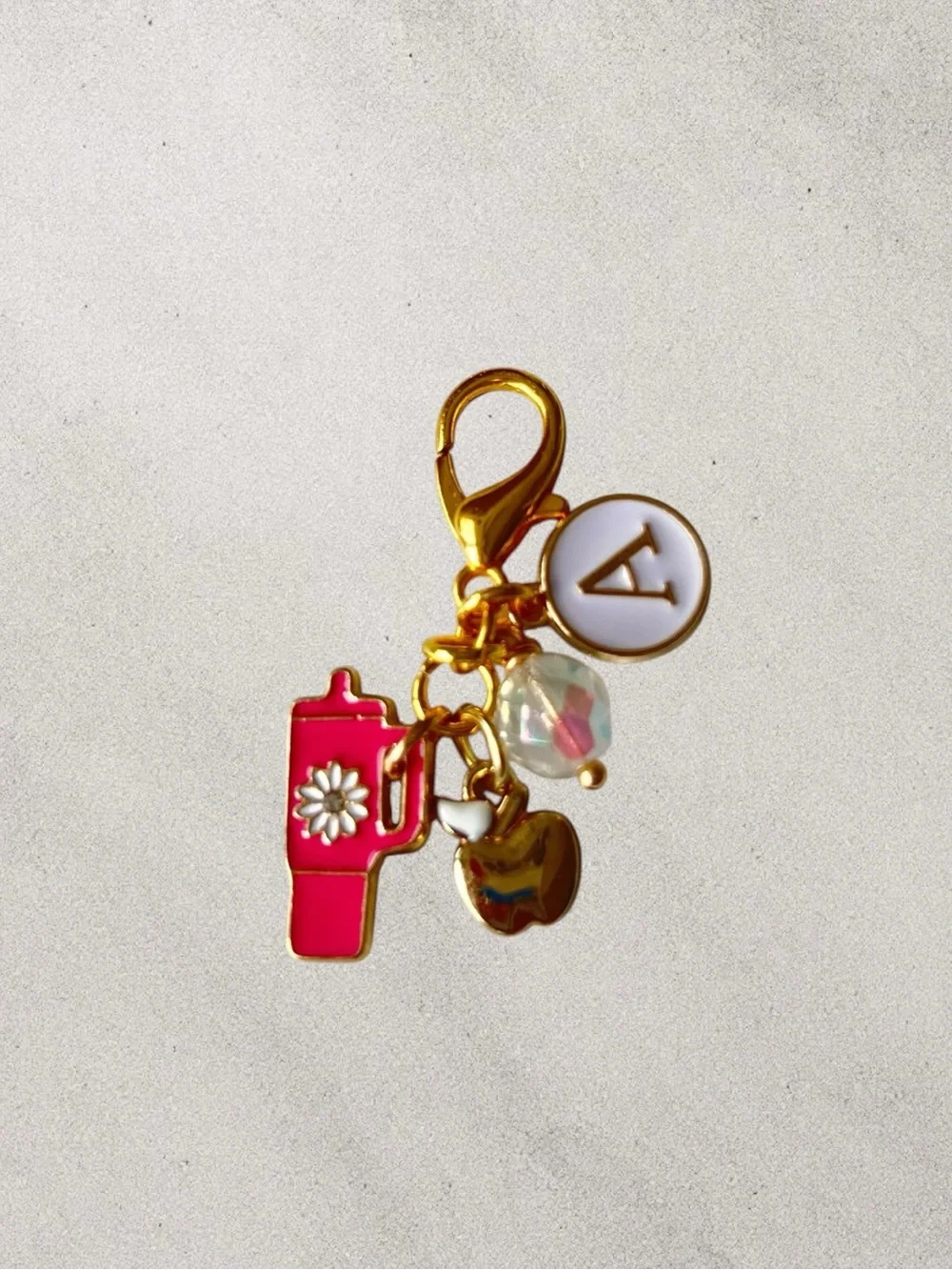 Monogram Mug Charm Keychain - Personalized Initial Letter in Gold & White